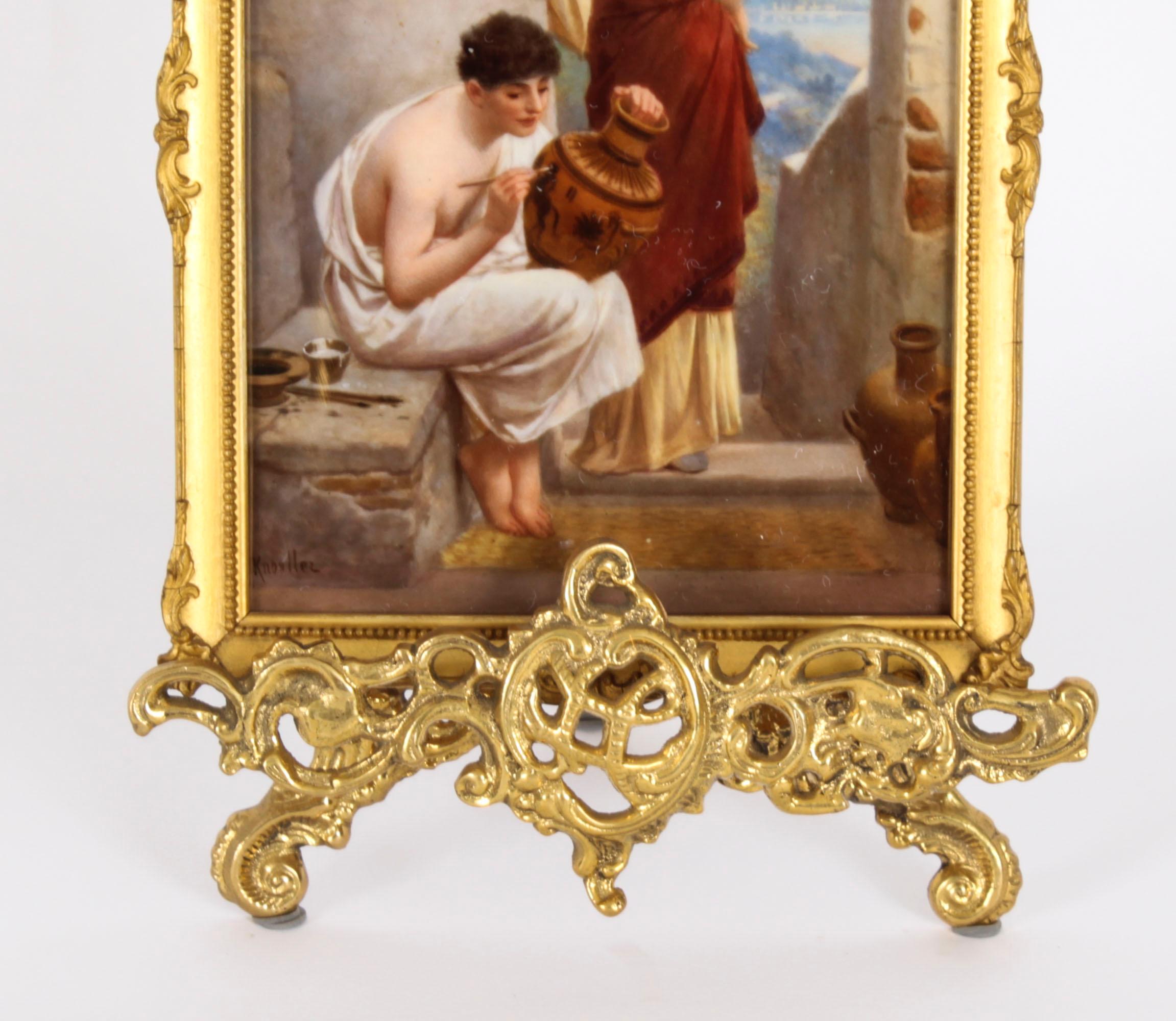 Gilt Antique Berlin KPM Plaque 'KUNST BRINGT GUNST On Stand 19th Century For Sale