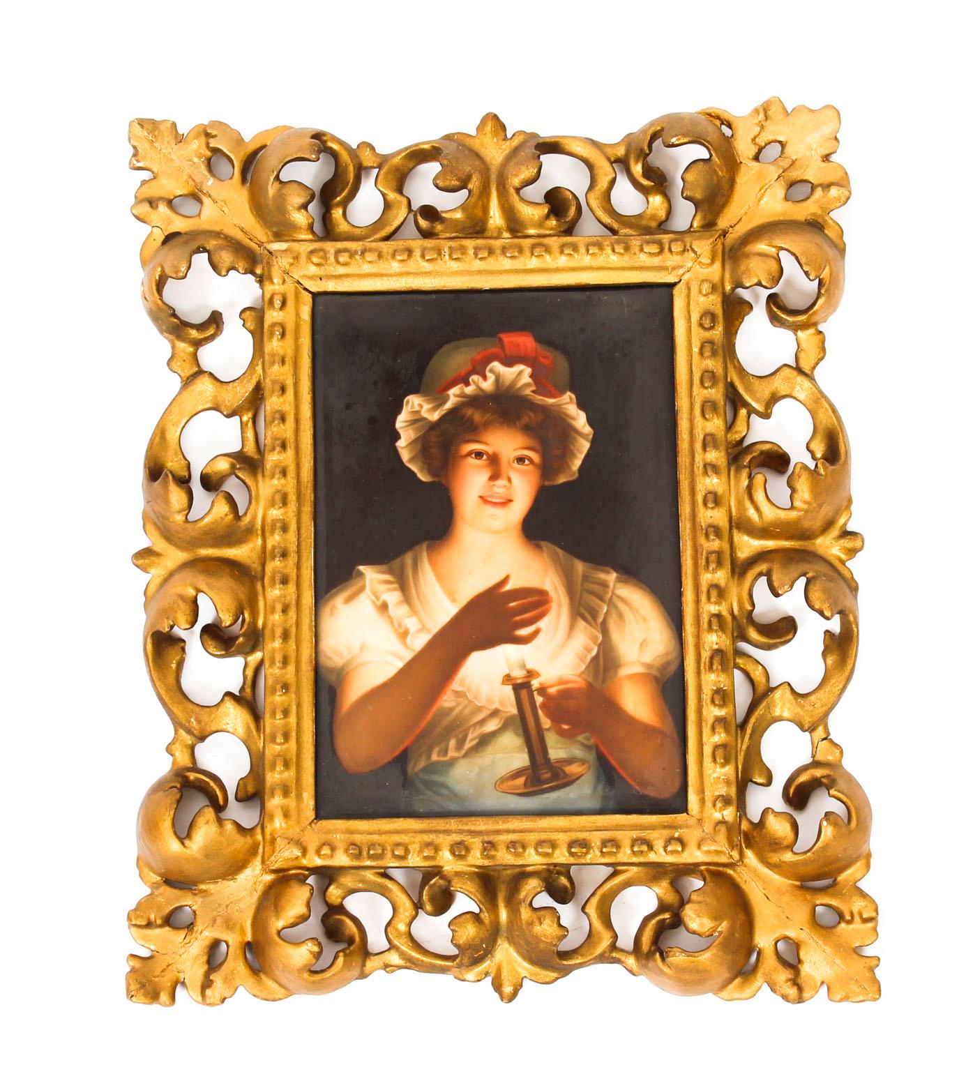 Antique Berlin KPM Porcelain Plaque Young Lady with Candle, 19th Century 1