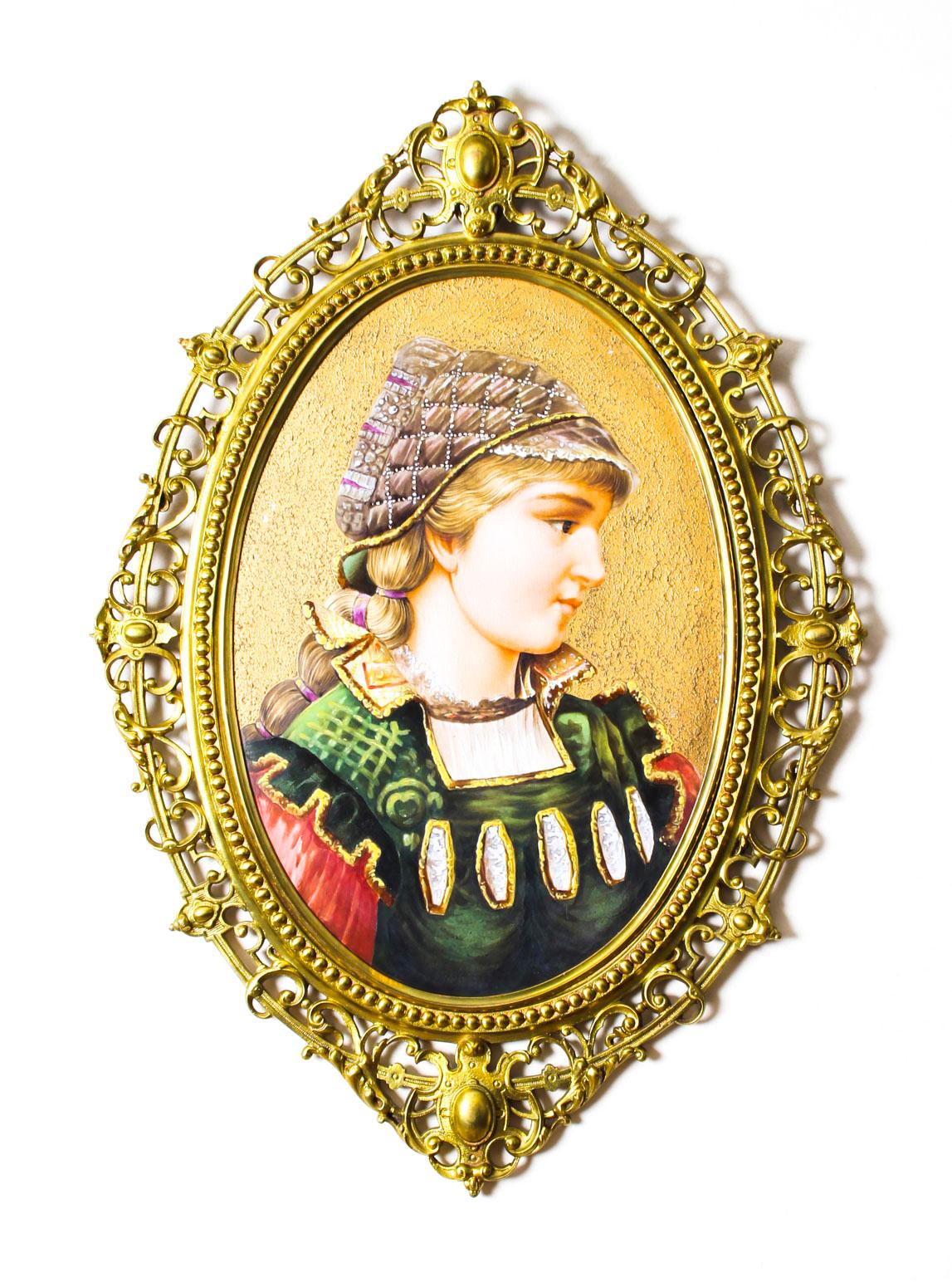 Antique Berlin Oval Porcelain Plaque Young Woman Ormolu Frame, 19th Century For Sale 1