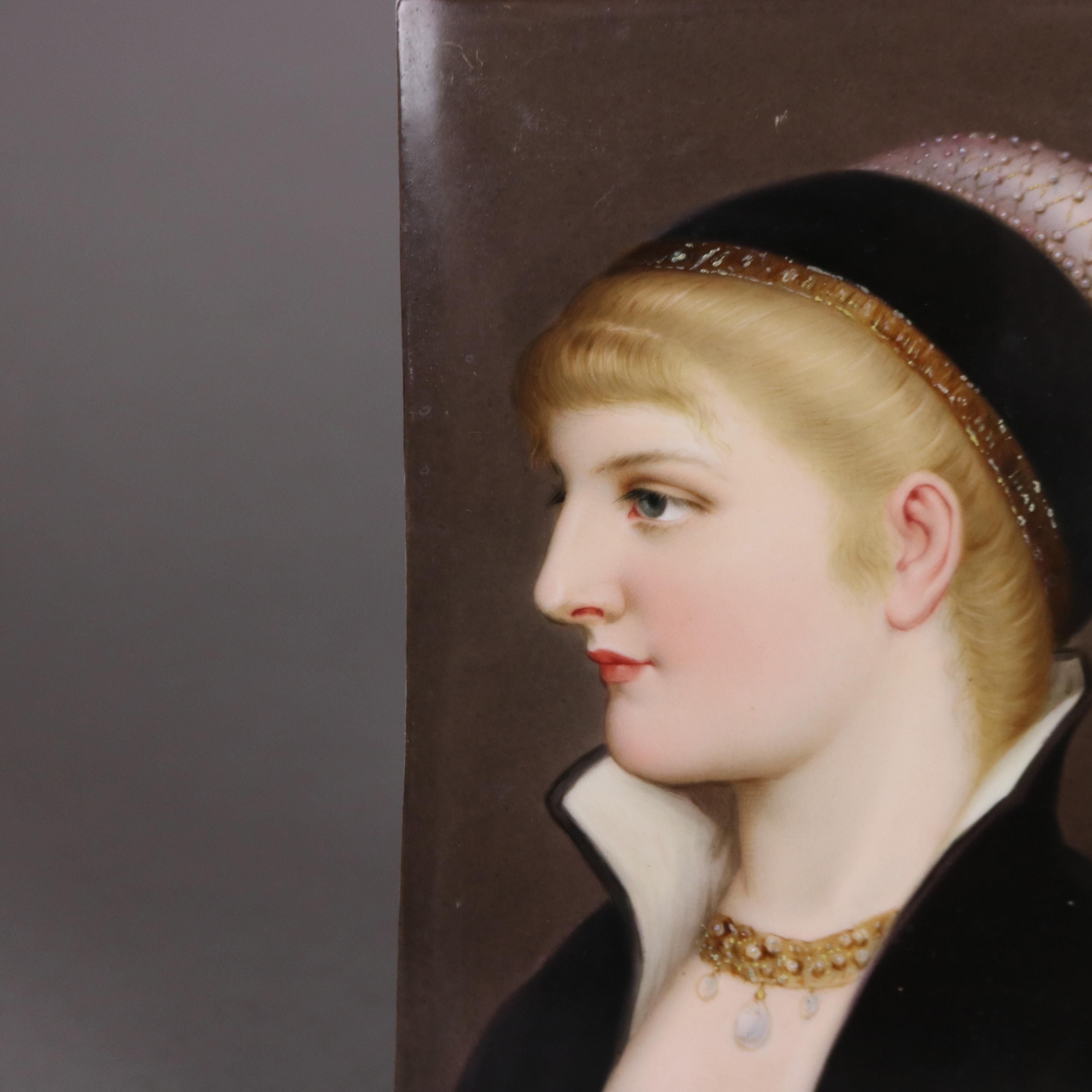 Antique Berlin School KPM Porcelain Portrait Plaque Of A Woman C1890 In Good Condition In Big Flats, NY