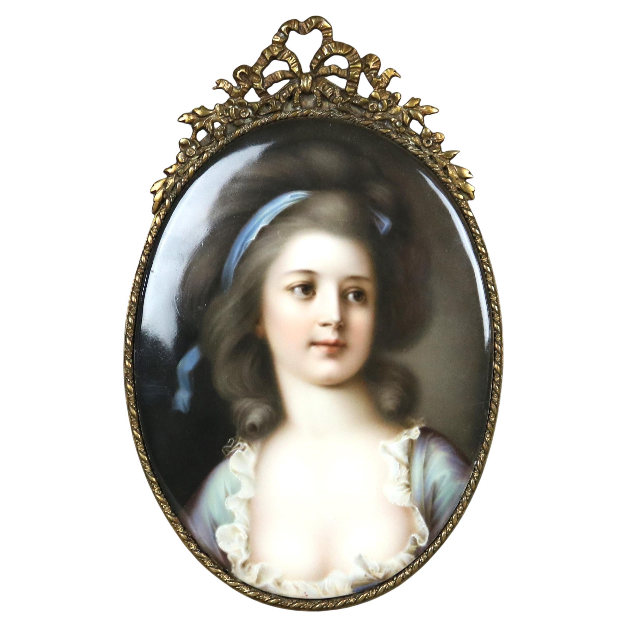 Antique Berlin School KPM Porcelain Portrait Plaque of a Woman, Framed,  C1890 For Sale