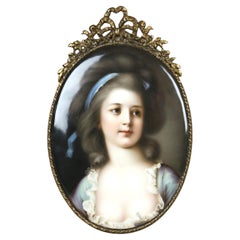 Antico ritratto di donna della scuola di Berlino KPM Porcelain, incorniciato,  C1890