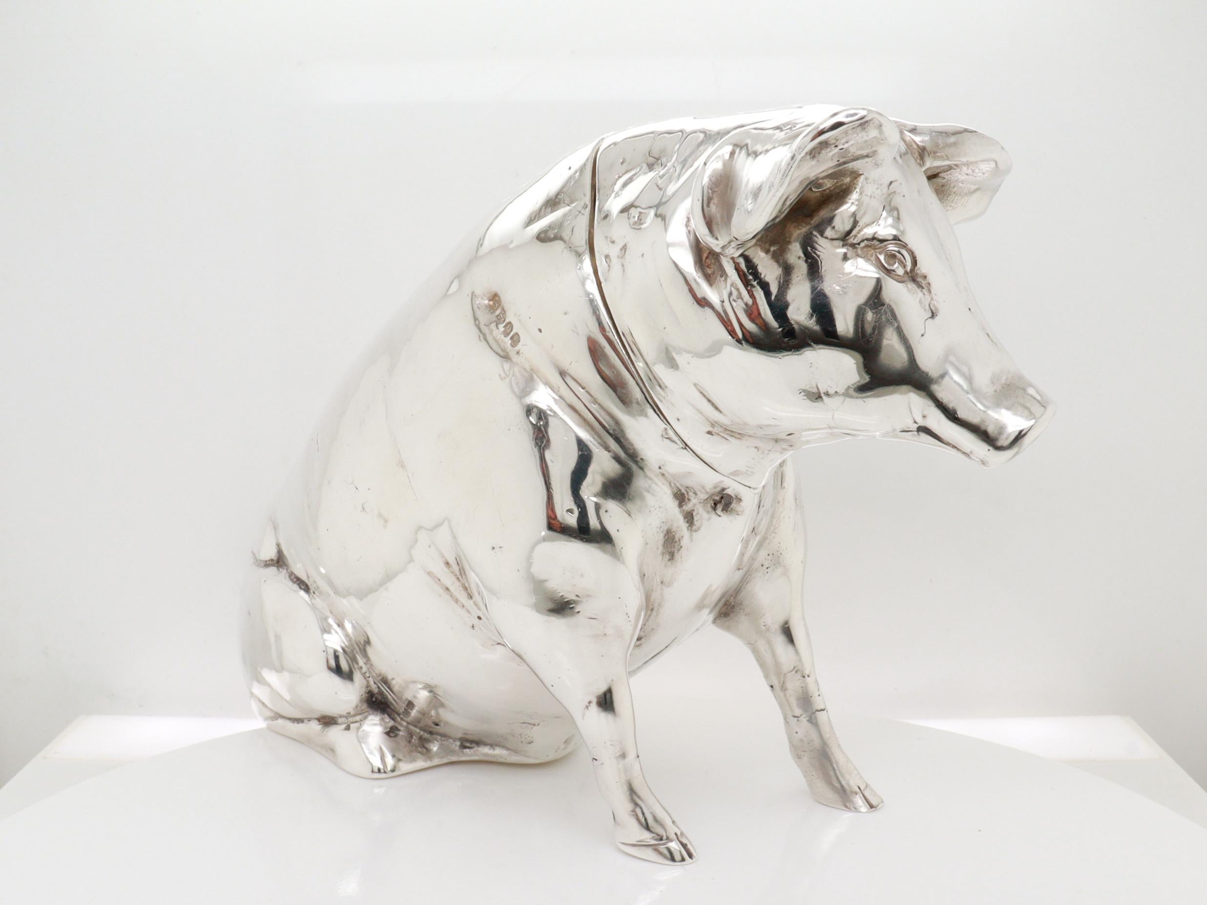 Britannico Antico Berthold Muller/Neresheimer in argento sterling Scatola per maiali seduti o porta tè in vendita