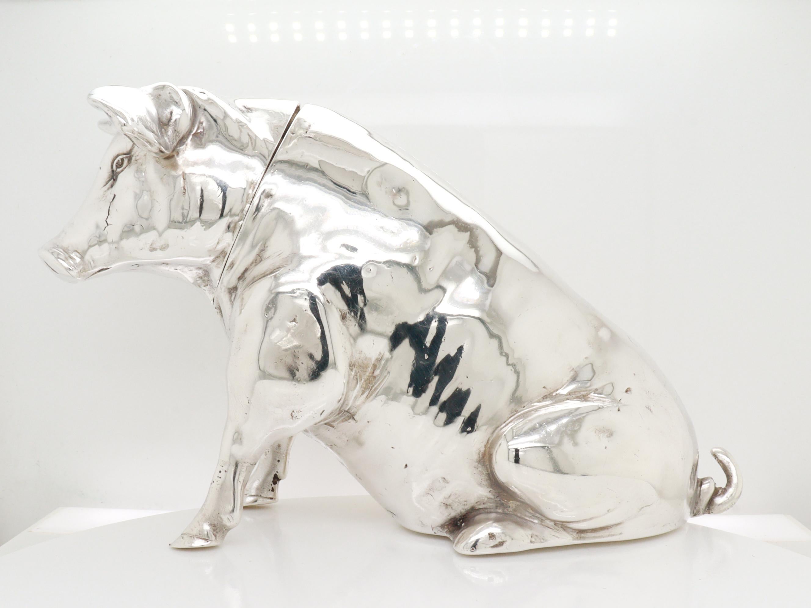 XX secolo Antico Berthold Muller/Neresheimer in argento sterling Scatola per maiali seduti o porta tè in vendita