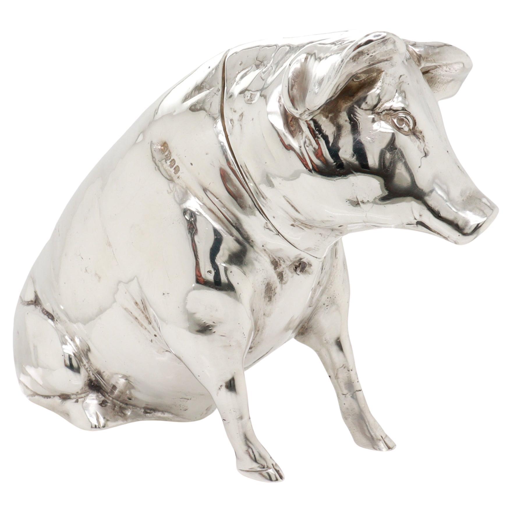 Antico Berthold Muller/Neresheimer in argento sterling Scatola per maiali seduti o porta tè in vendita