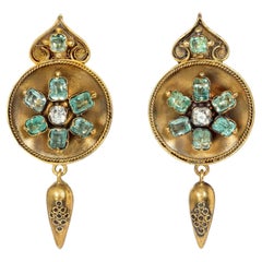 Antique beryl and diamond pendant earrings