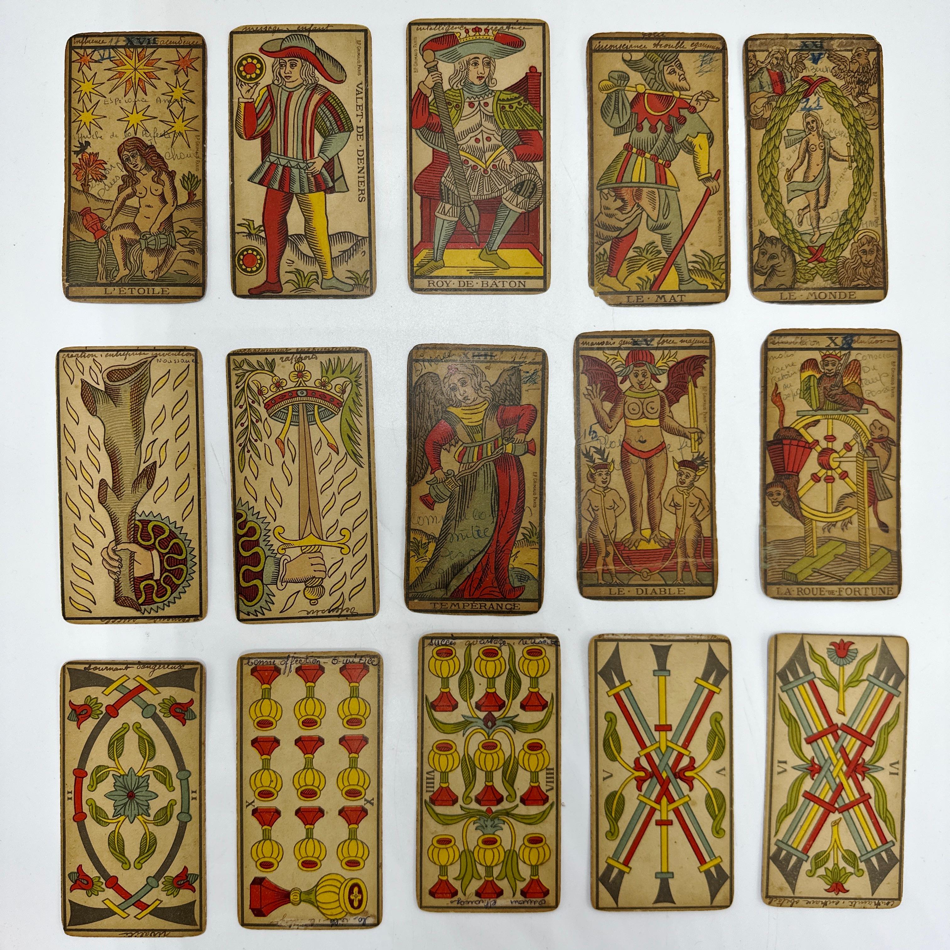 Antique Besancon Tarot Deck 78 Cards Complete Late 19th Century BP Grimaud Paris 1