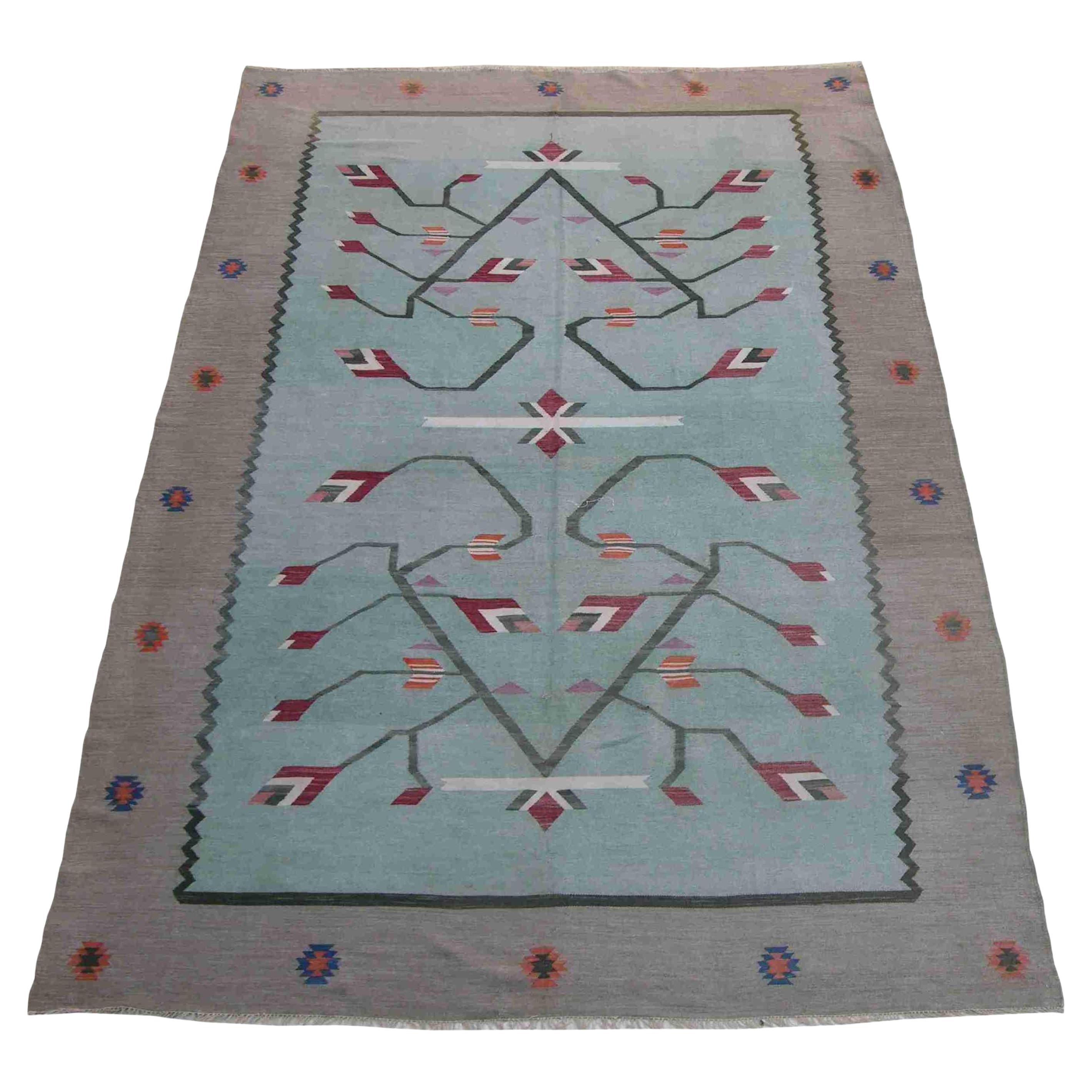 Antiker besarabischer Kilim-Teppich mit Blumenmuster