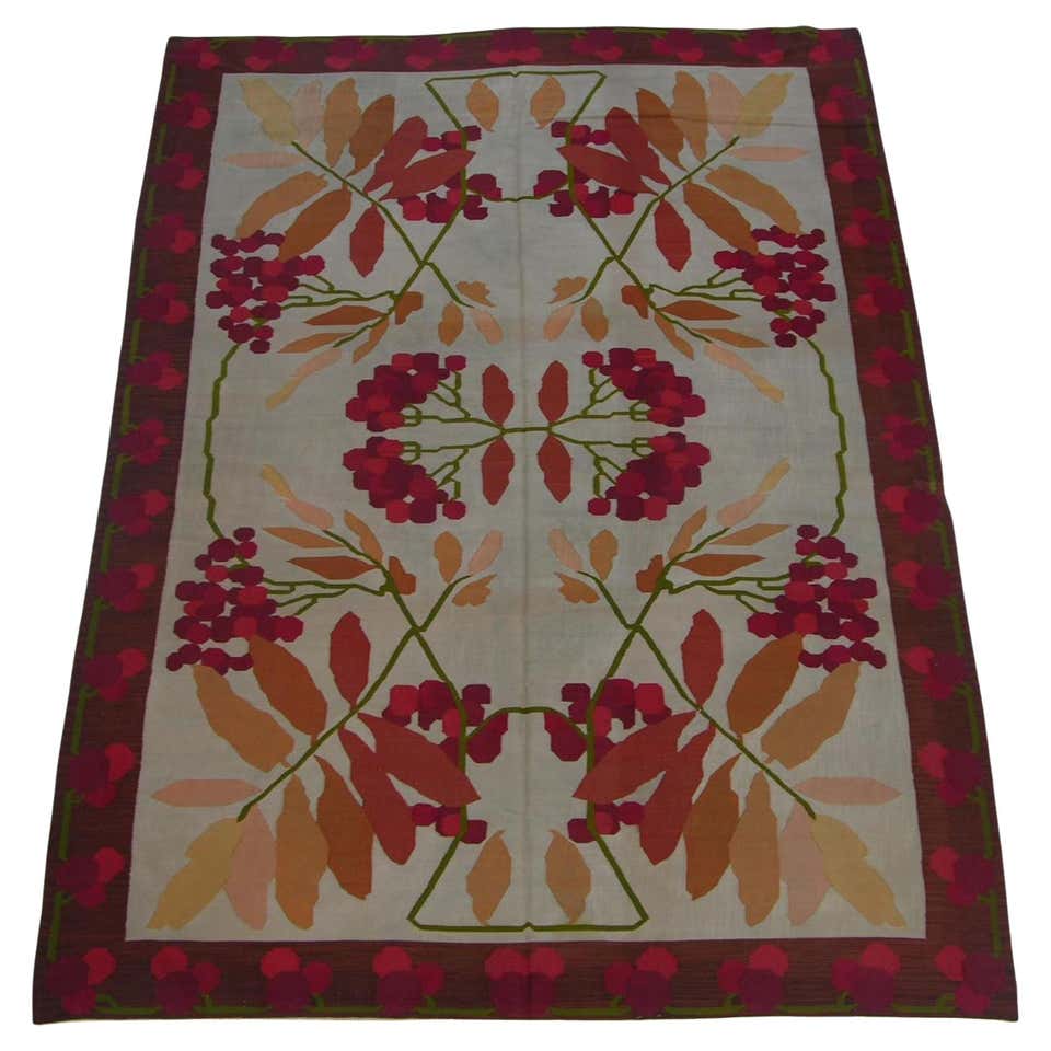 1920 Antique Bird Botanical Style Flat Weave Bessarabian Rug For Sale ...