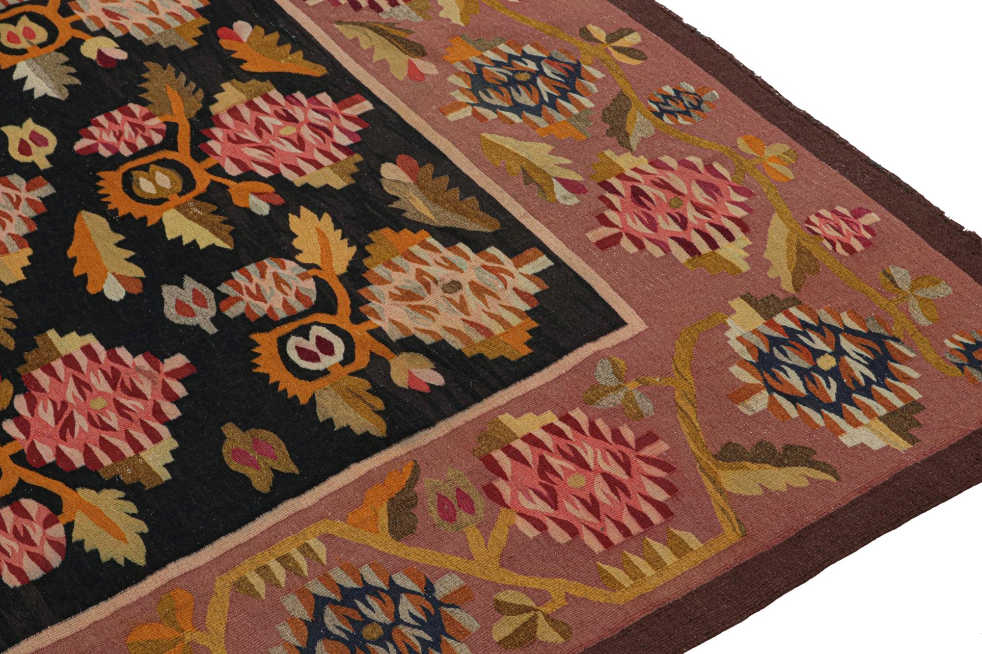 Antique Bessarabian Kilim in Black & Pink with Floral Patterns, from Rug & Kilim In Good Condition For Sale In Long Island City, NY