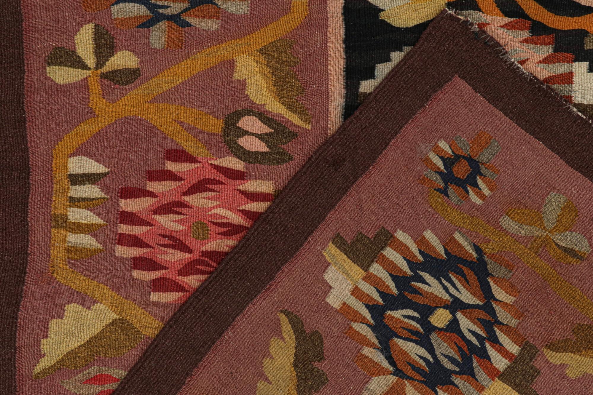 Wool Antique Bessarabian Kilim in Black & Pink with Floral Patterns, from Rug & Kilim For Sale
