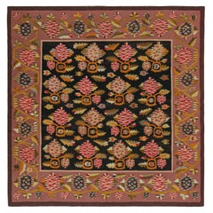 Antiker bessarabischer Kelim in Schwarz und Rosa mit Blumenmuster, aus Teppich und Kelim