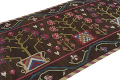Antique Bessarabian Kilim in Brown with Pink Floral Patterns  Rug & Kilim