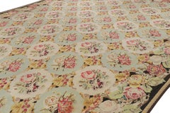 Antique Bessarabian Kilim in Light Green with Floral Patterns  Rug & Kilim