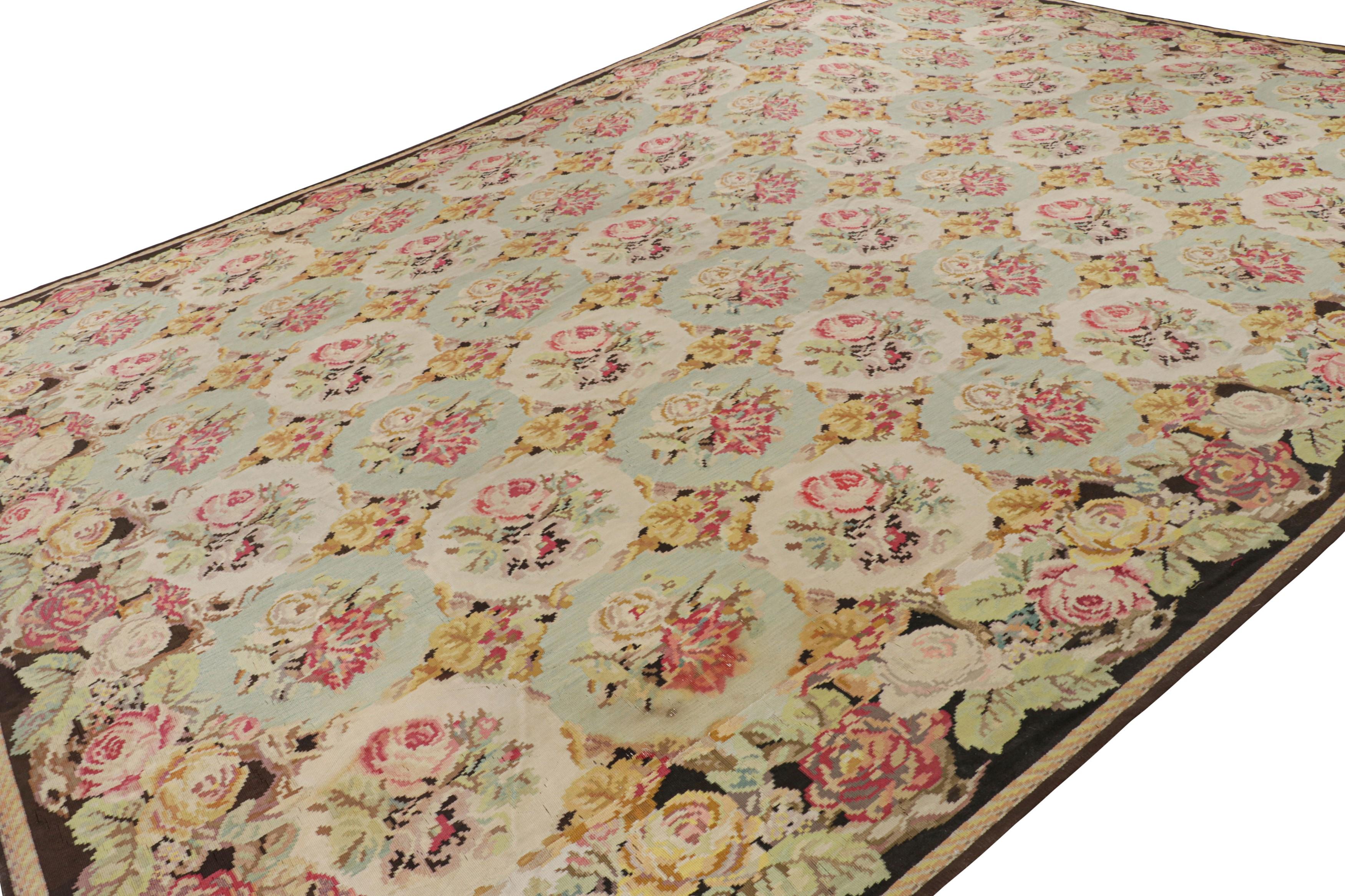 Antique Bessarabian Kilim in Light Green with Floral Patterns  Rug & Kilim In Good Condition For Sale In Long Island City, NY