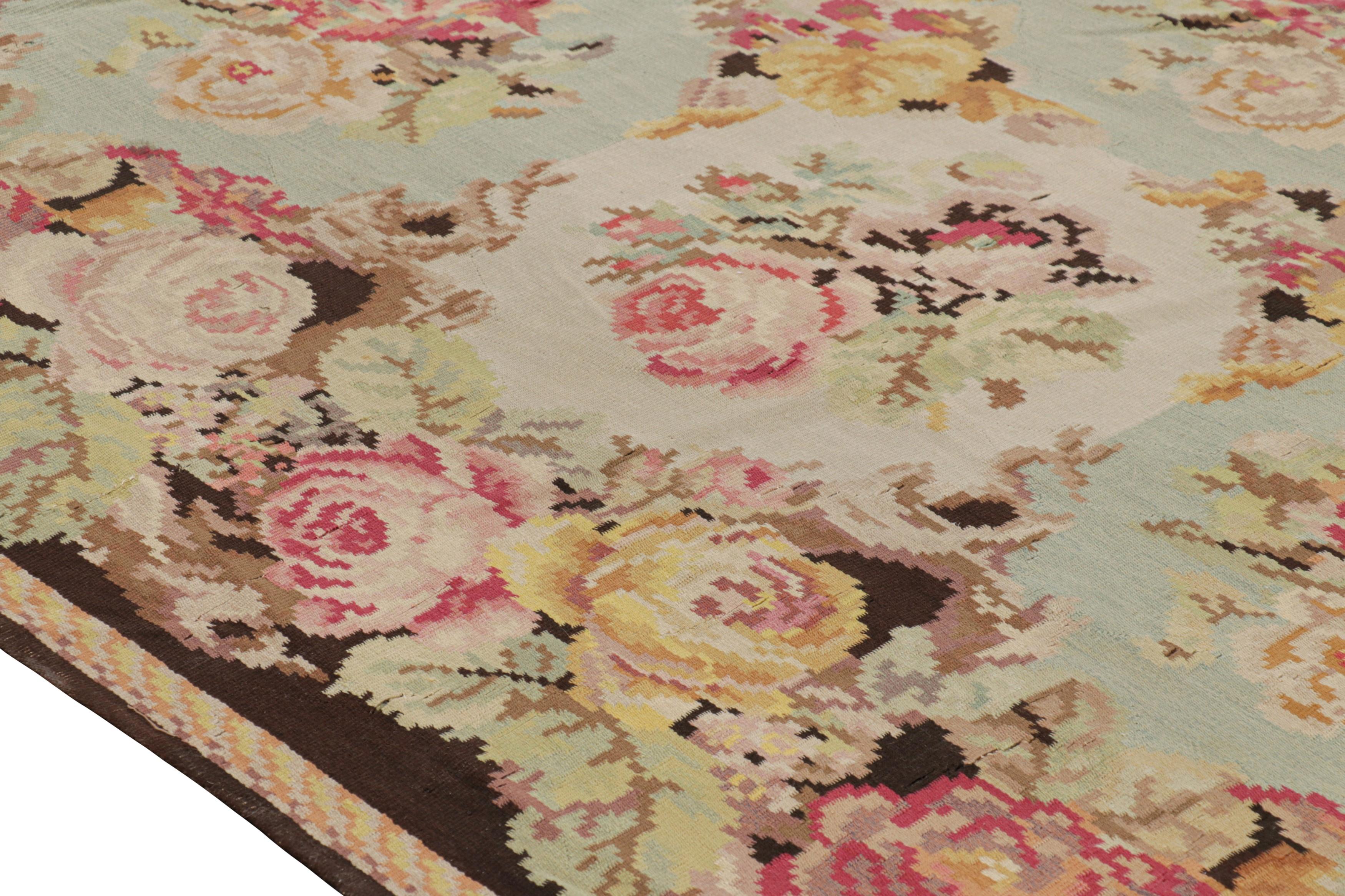 Early 20th Century Antique Bessarabian Kilim in Light Green with Floral Patterns  Rug & Kilim For Sale
