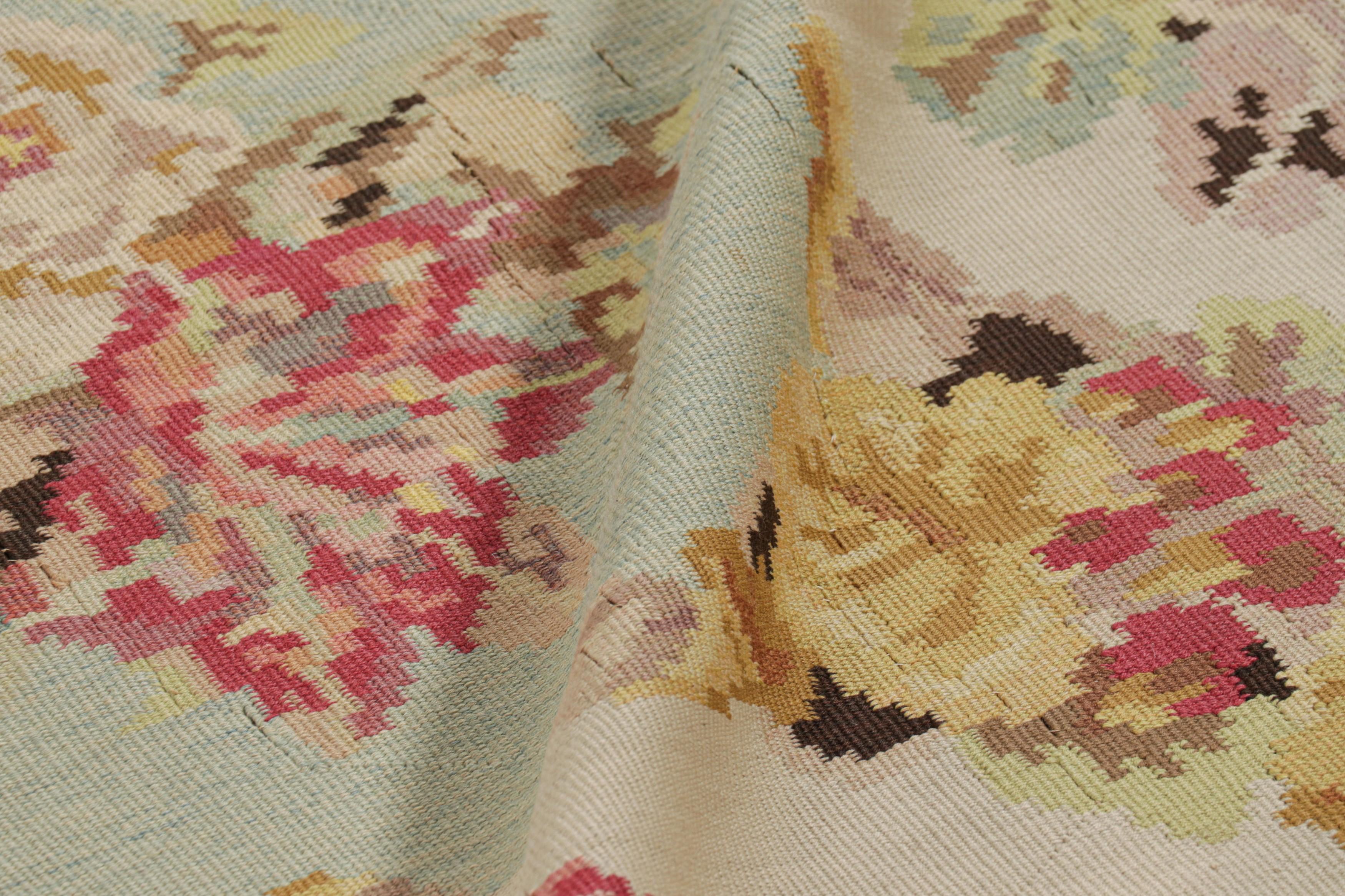 Wool Antique Bessarabian Kilim in Light Green with Floral Patterns  Rug & Kilim For Sale