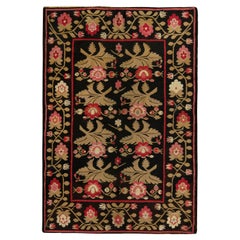 Antique Bessarabian Kilim Rug in Black with Red Floral Pattern by Rug & Kilim