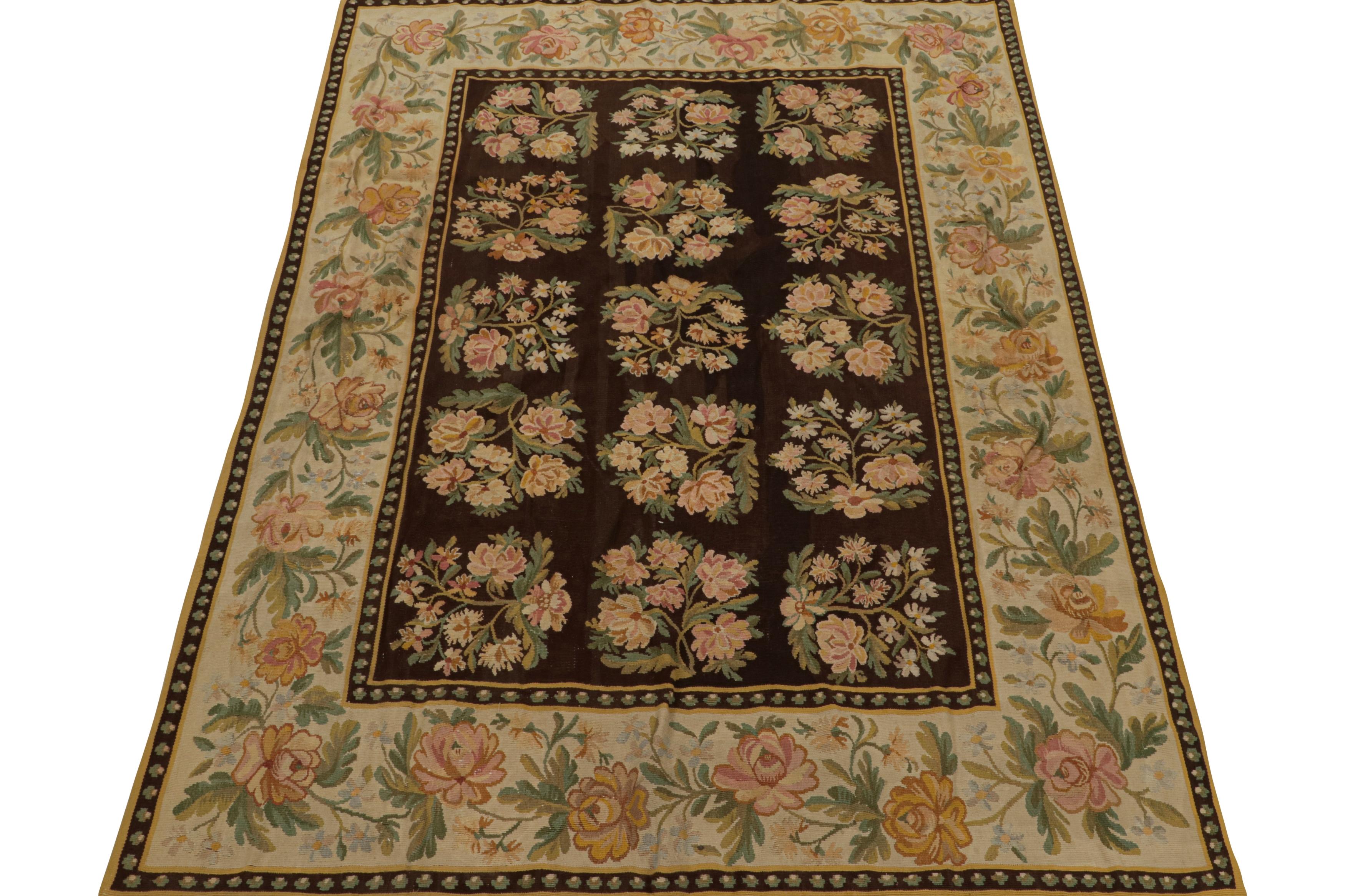 Romanian Antique Bessarabian Kilim rug in Brown with Floral Patterns from Rug & Kilim For Sale