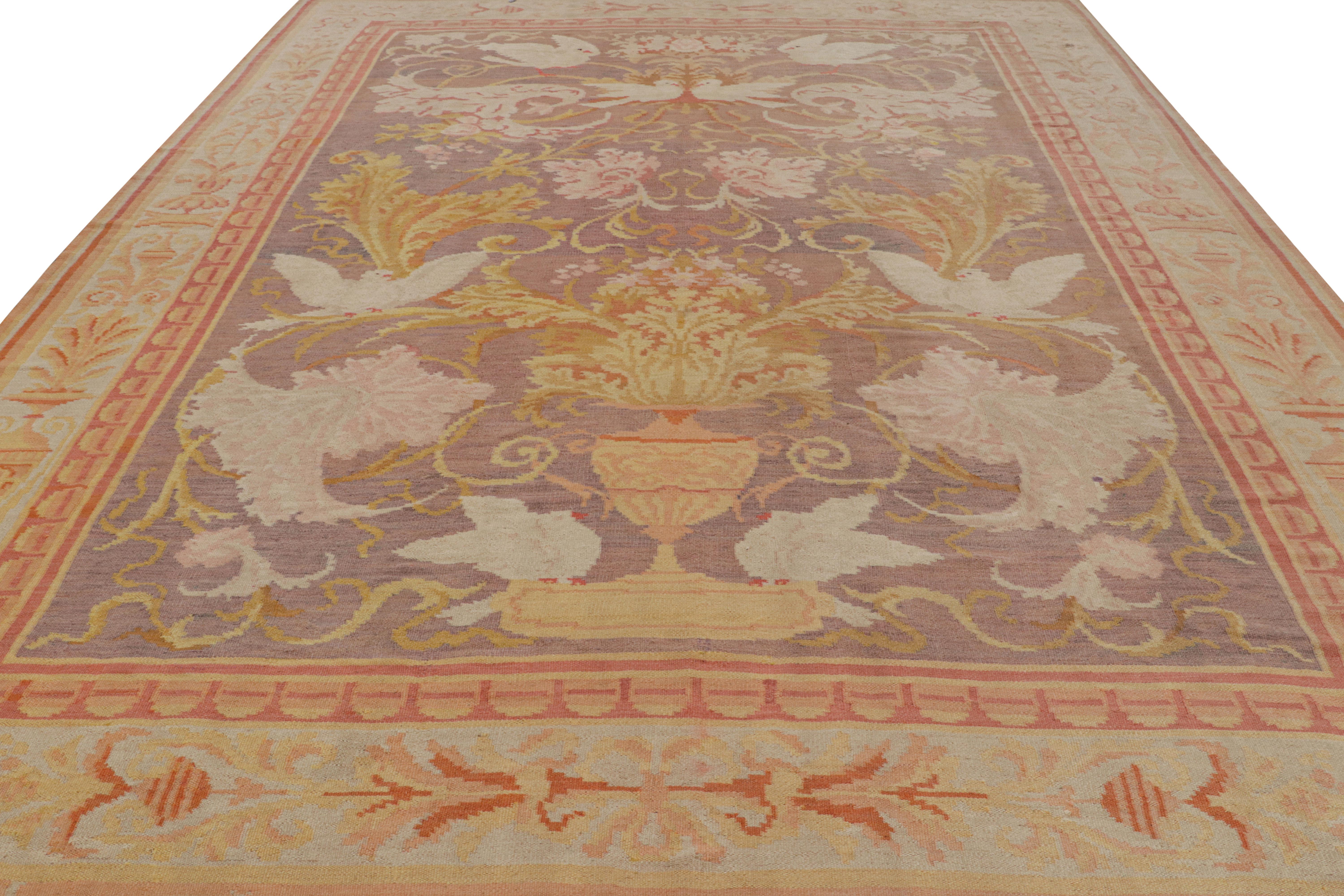 Romanian Antique Bessarabian Rug in Purple with Floral Pictorials For Sale