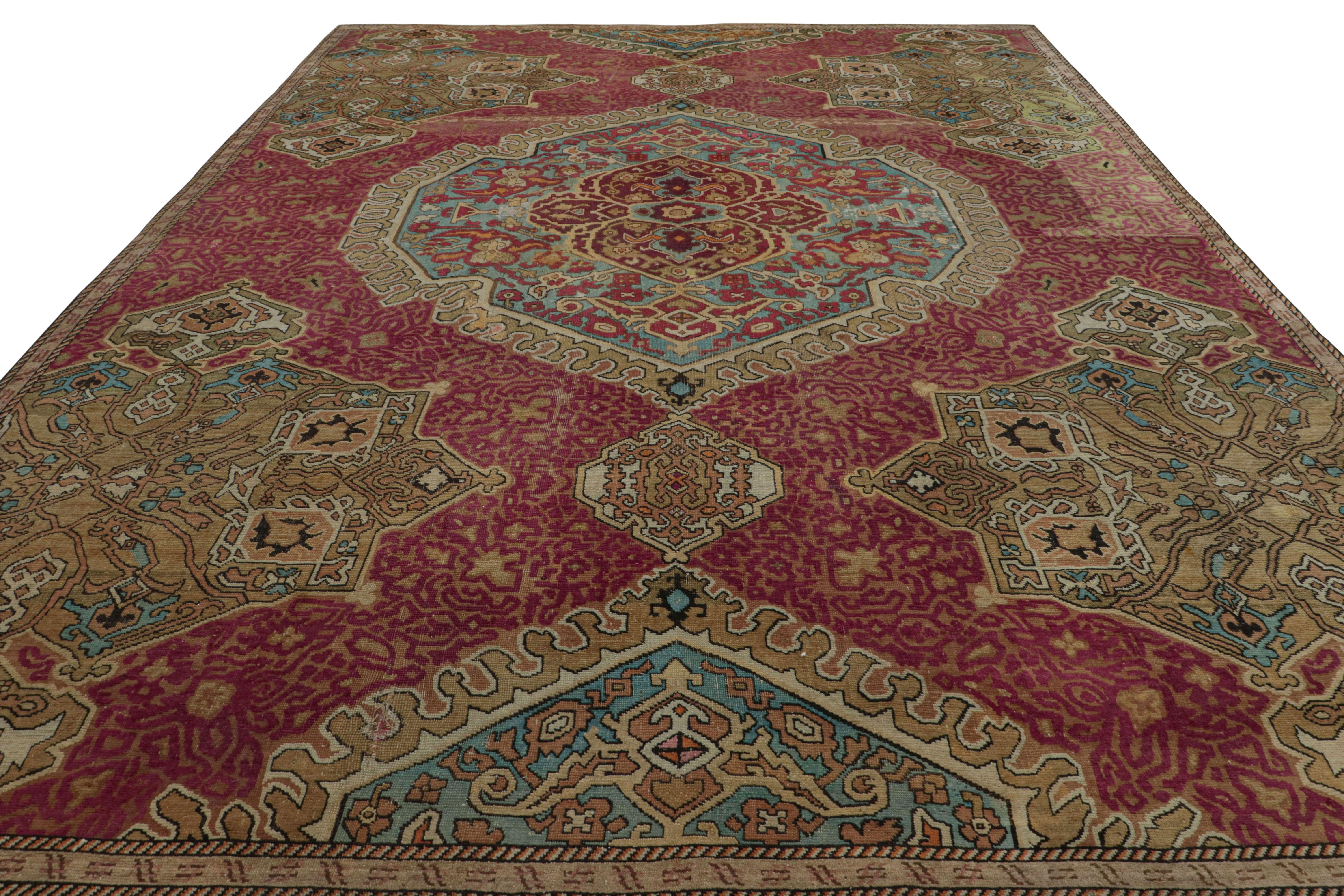 French Antique Aubusson Rug in Red with Medallion Patterns, from Rug & Kilim  For Sale