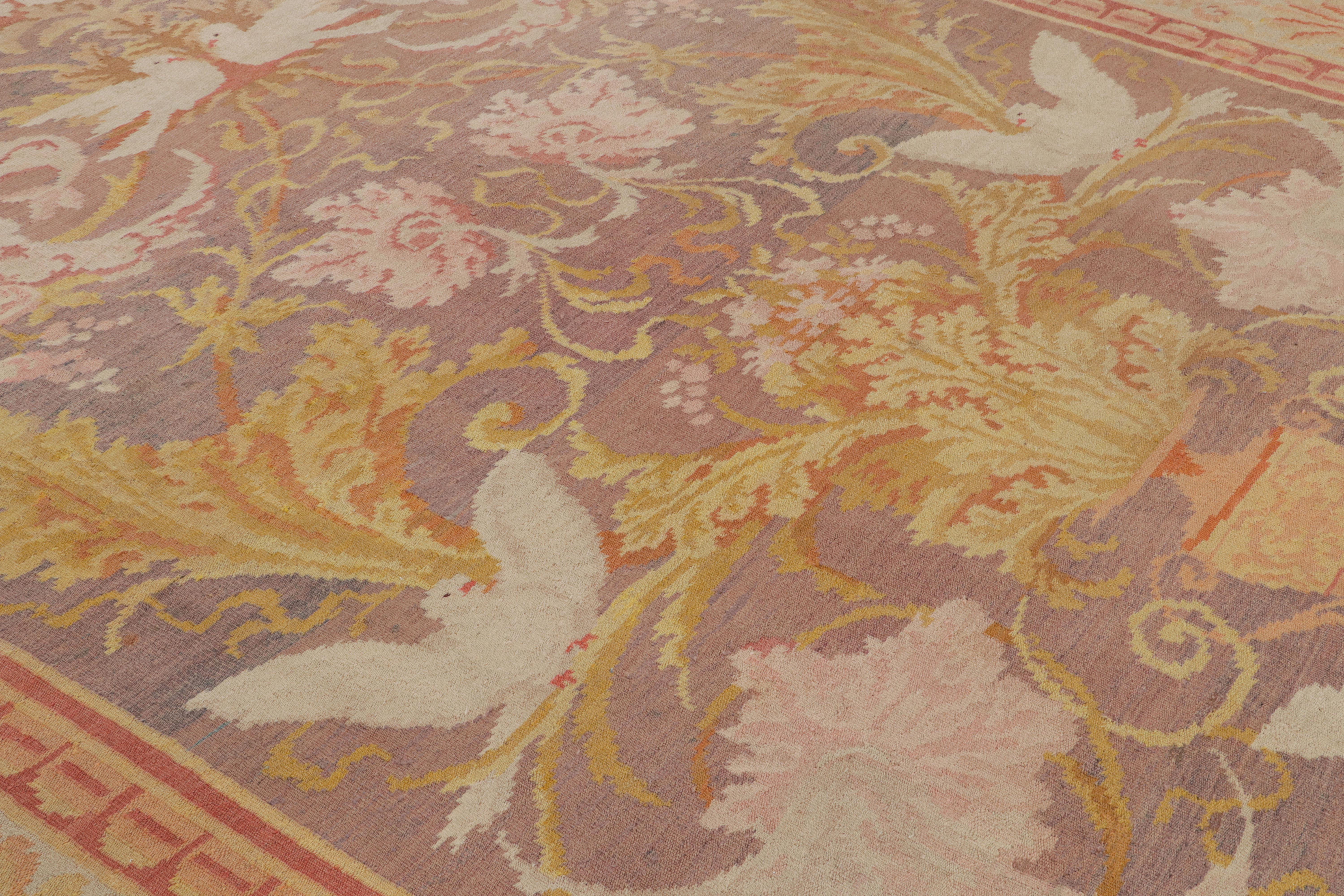 Hand-Knotted Antique Bessarabian Rug in Purple with Floral Pictorials For Sale