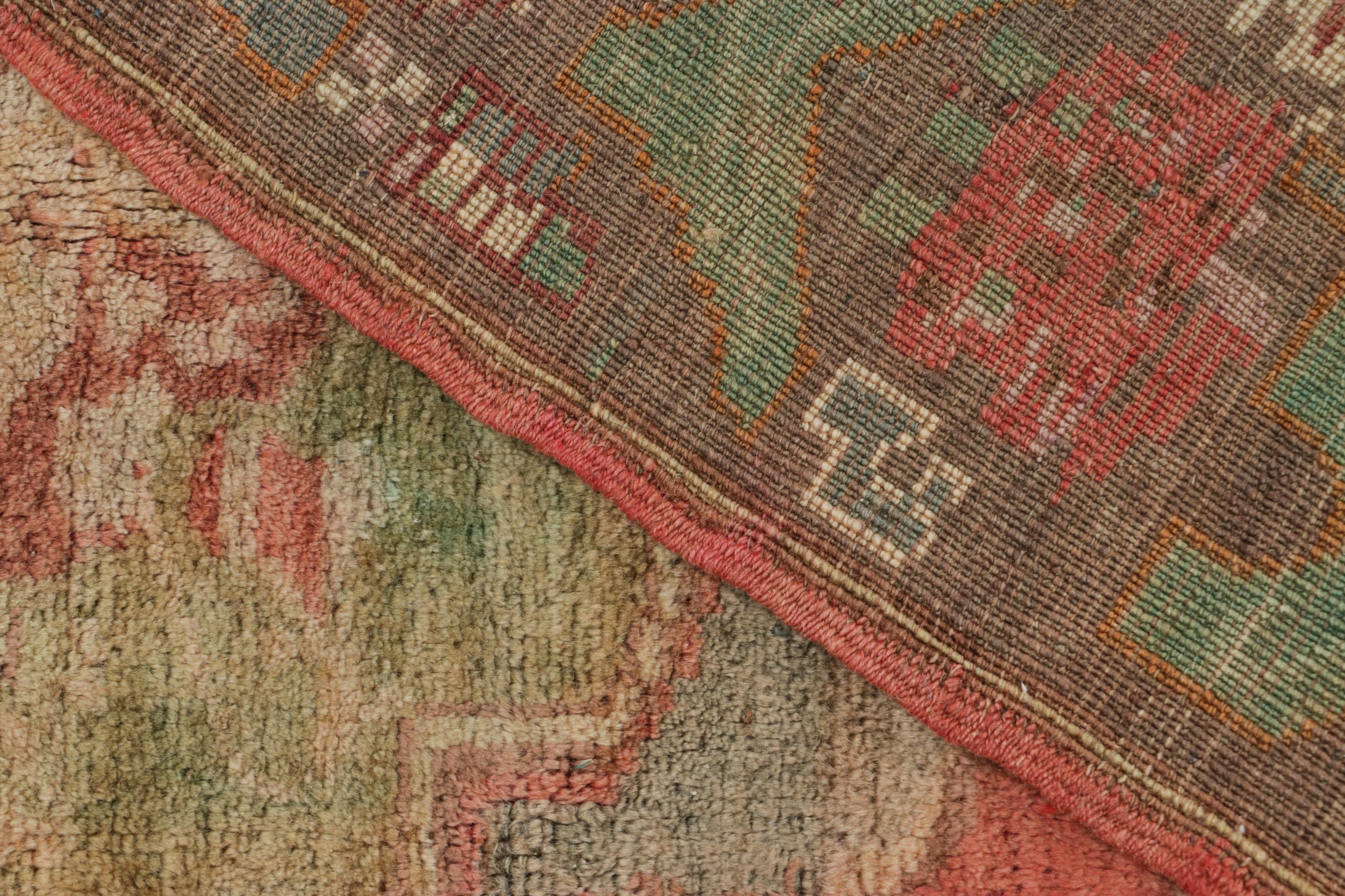 Wool Antique Bessarabian Rug in Red and Green with Floral Medallion - Rug & Kilim For Sale