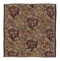 Antique Bessarabian Square Tapestry in Red & Brown Floral Patterns- Rug & Kilim