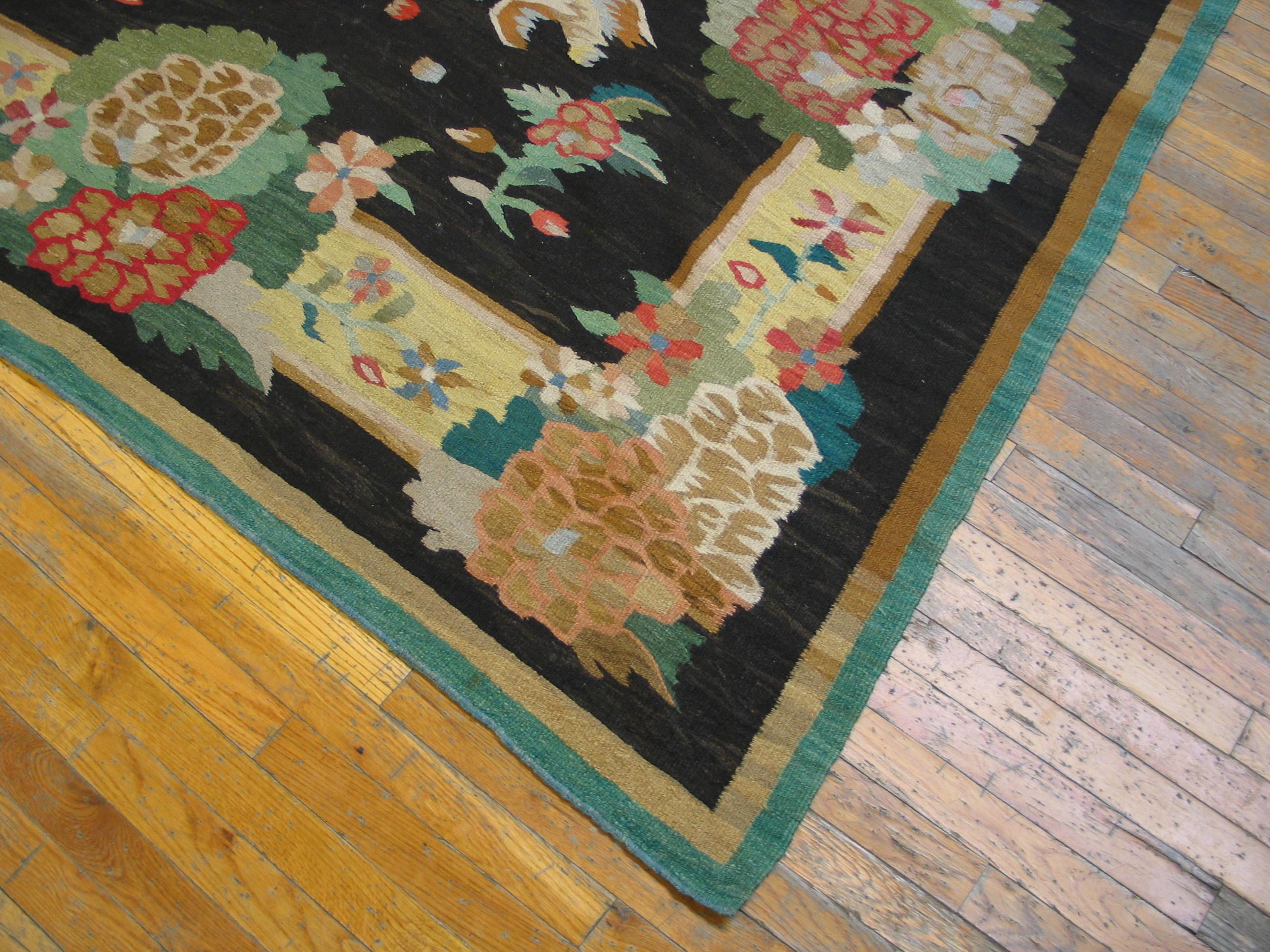 Hand-Woven 19th Century Besserabian Flat-Weave Carpet ( 6'9