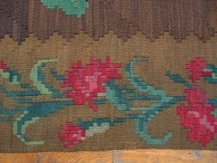 1900s Brown Floral Kilim Antique Besserabian Rug 7'1"x7'2" Flatweave Wool Carpet