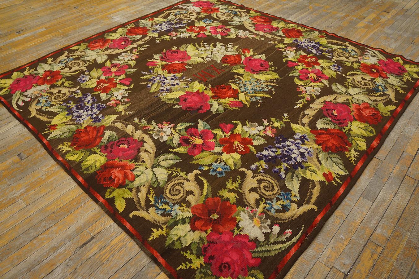 Hand-Woven 19th Century Besserabian Flat-Weave Carpet ( 7'2