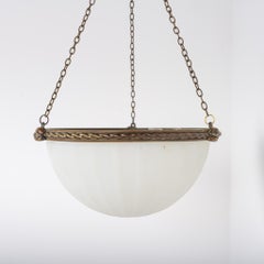 Antique Best & Lloyd Cast Bronze & Moonstone Glass Plafonnier Pendant Light