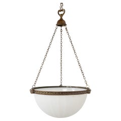 Antique Best & Lloyd Cast Bronze & Moonstone Glass Plafonnier Pendant Light