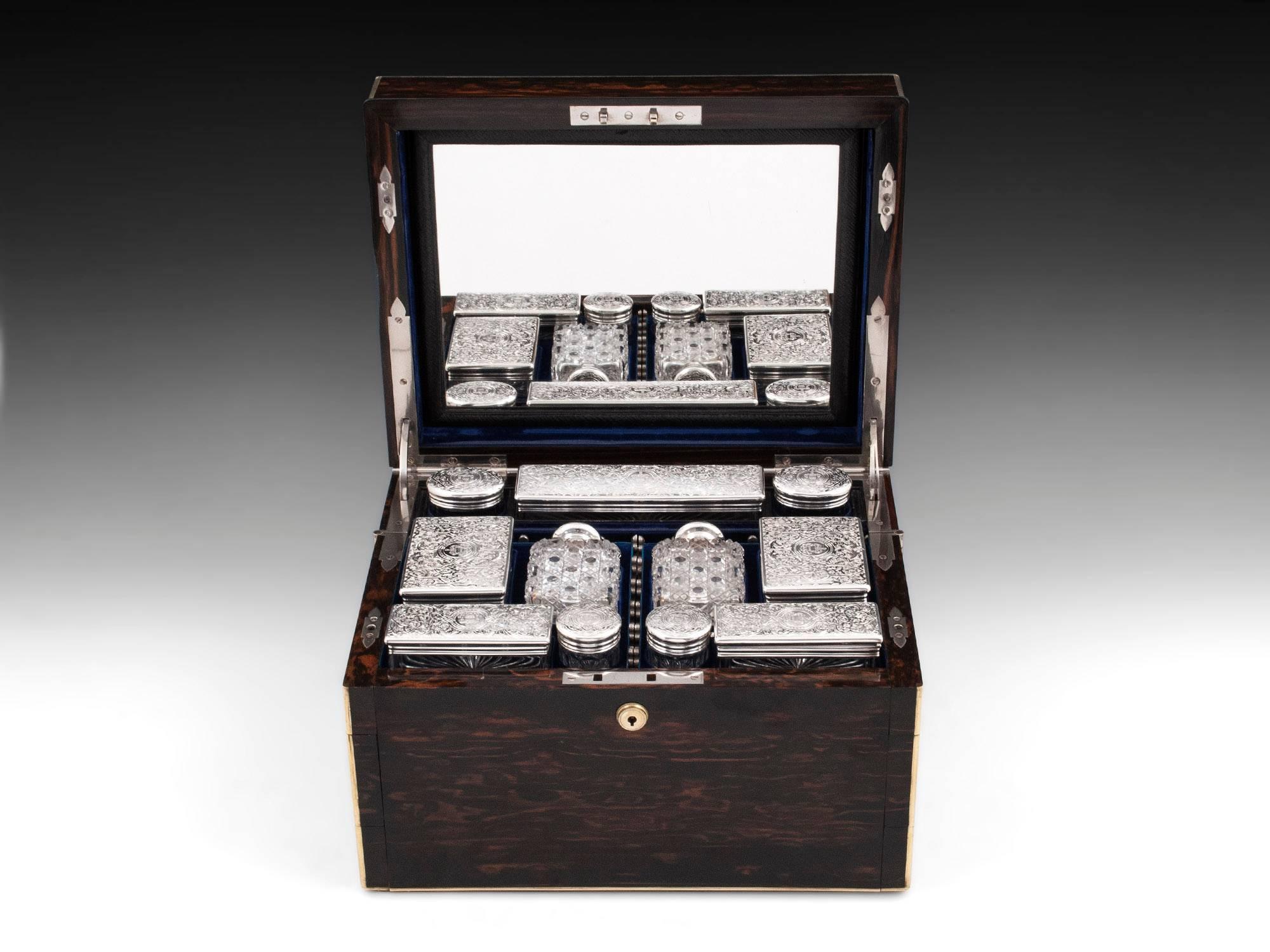 Antique Betjemann Ladies Coromandel Silver Vanity Box, 19th Century 1
