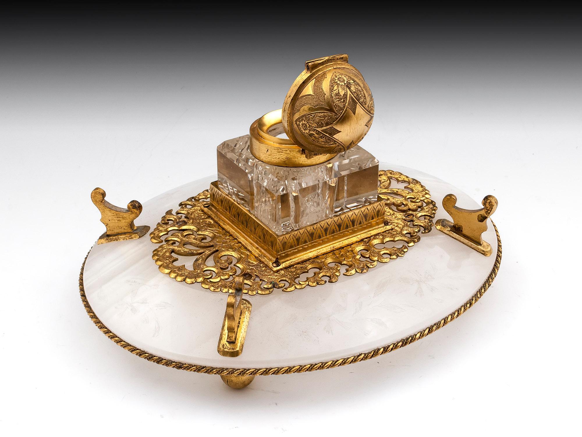 Antique Betjemann Onyx Gilded Bronze Inkwell, 19th Century For Sale 4