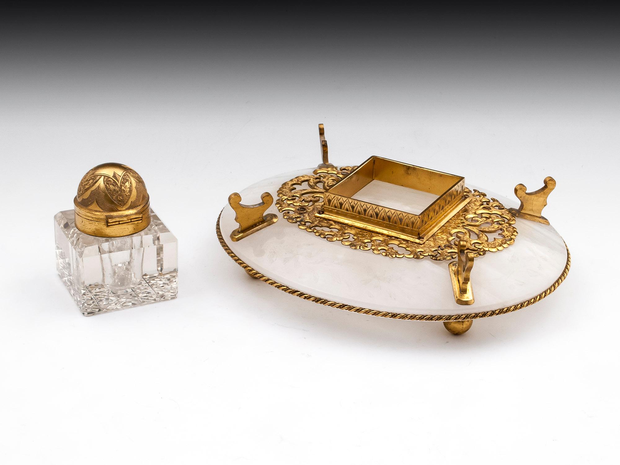 Antique Betjemann Onyx Gilded Bronze Inkwell, 19th Century For Sale 5