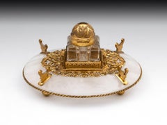 Antique Betjemann Onyx Gilded Bronze Inkwell, 19th Century