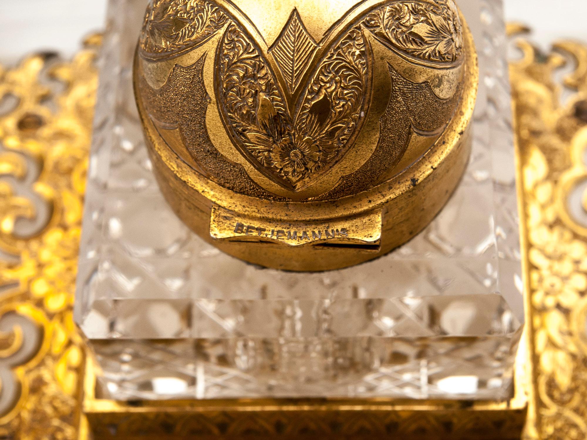 Antique Betjemann Onyx Gilded Bronze Inkwell, 19th Century For Sale 1