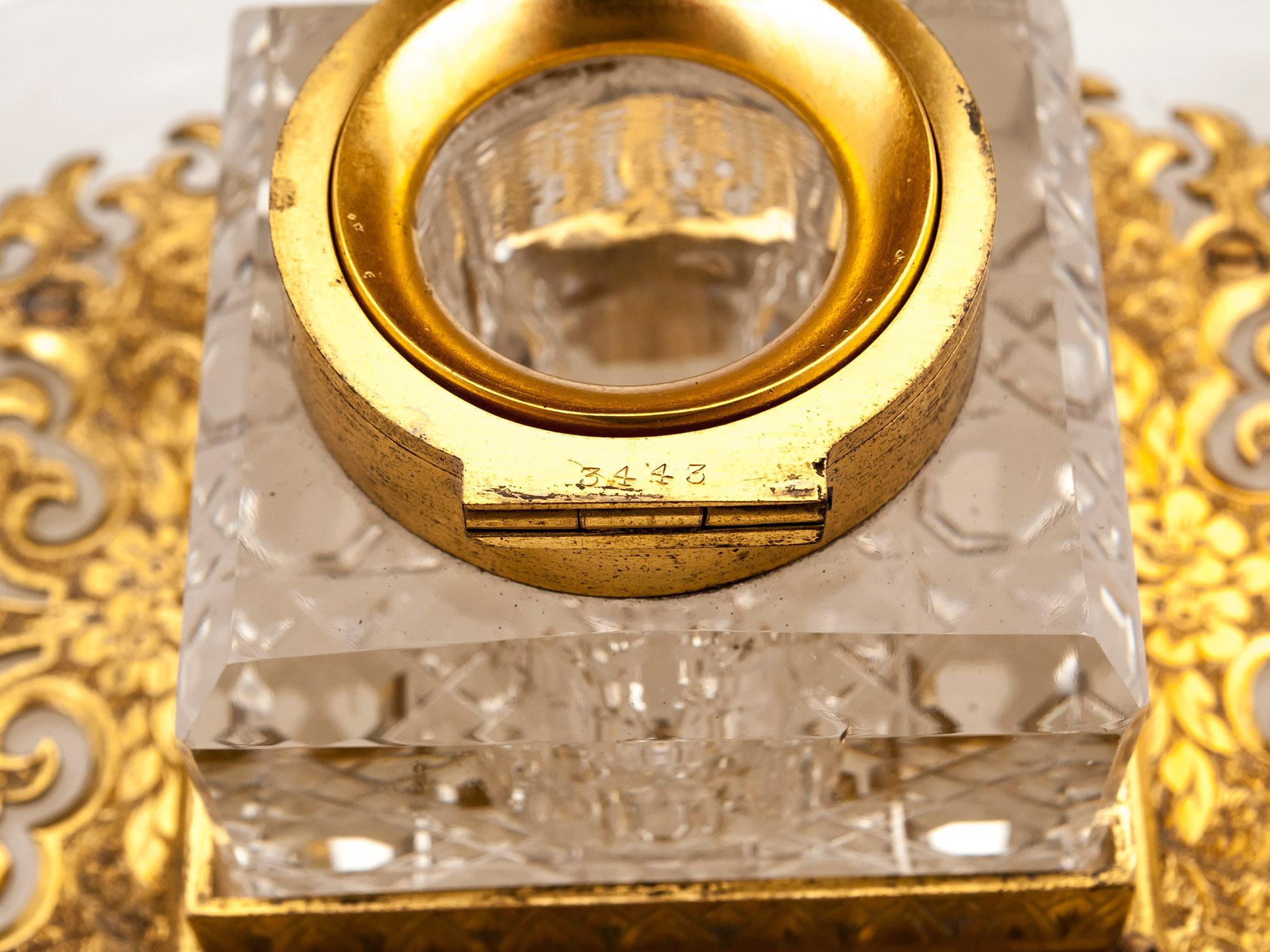 Antique Betjemann Onyx Gilded Bronze Inkwell, 19th Century For Sale 3