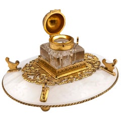 Antique Betjemann Onyx Gilded Bronze Inkwell, 19th Century