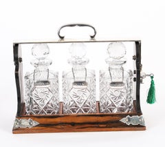 Antique Betjemann’s Coromandel 3 Crystal Decanter Tantalus Silver Hallmarks 1907