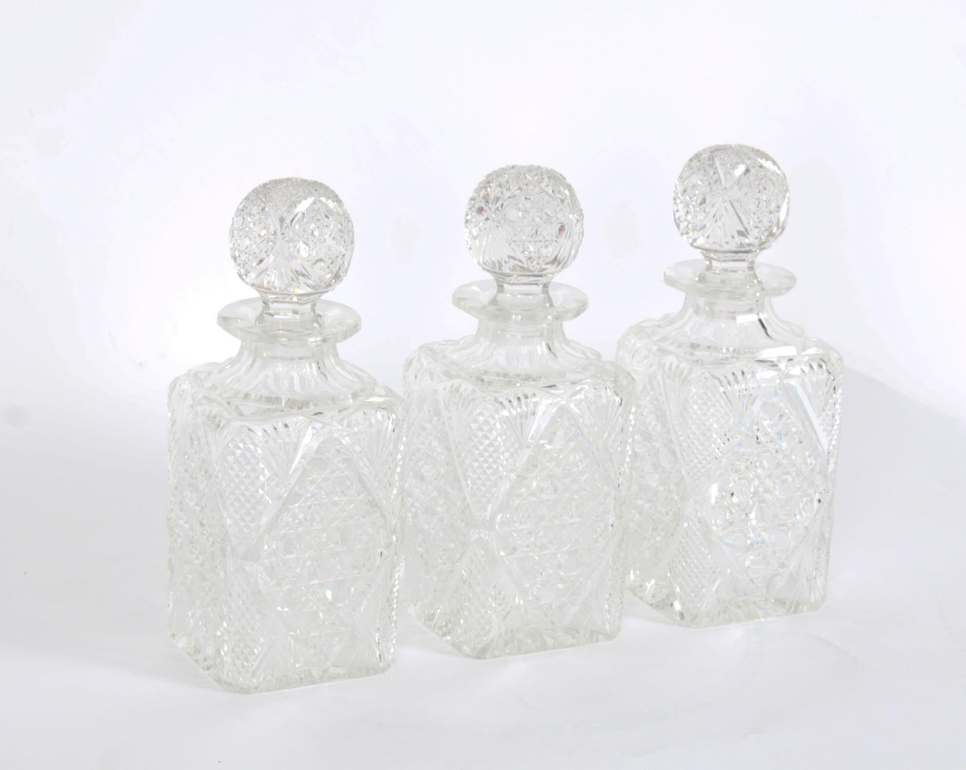 Antico decanter di cristallo Betjemann's Coromandel Tantalus con marchio di fabbrica del XX secolo 7