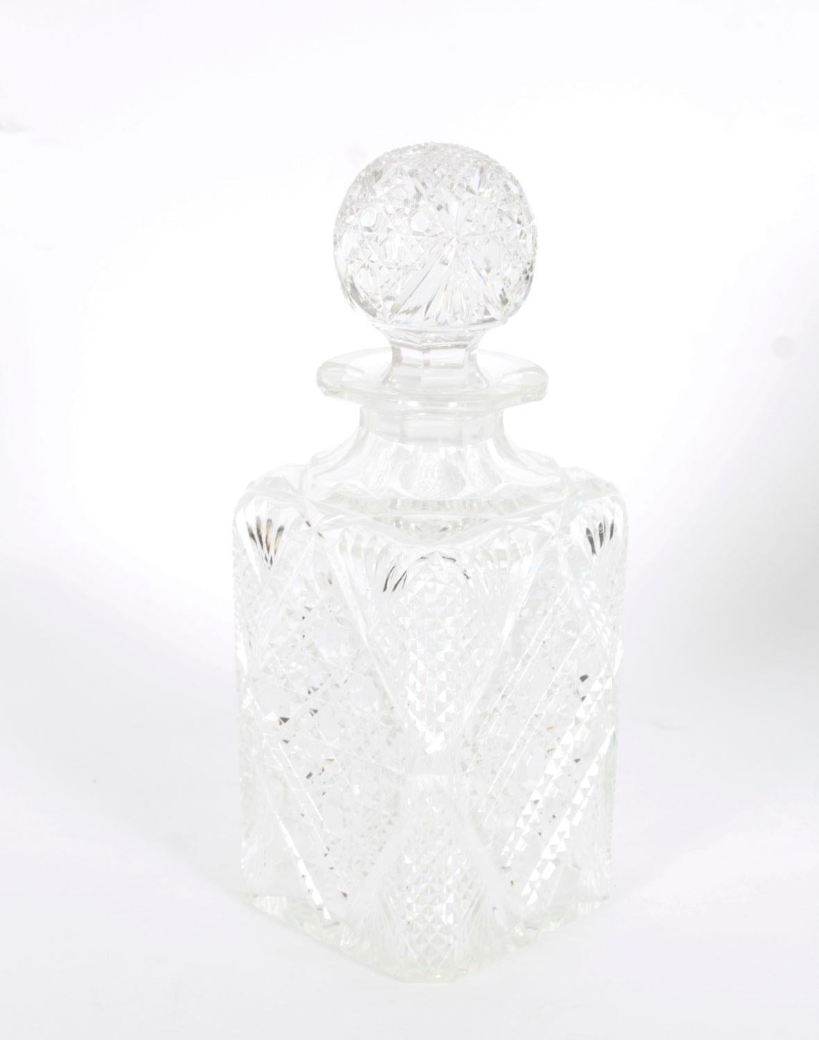 Antico decanter di cristallo Betjemann's Coromandel Tantalus con marchio di fabbrica del XX secolo 8