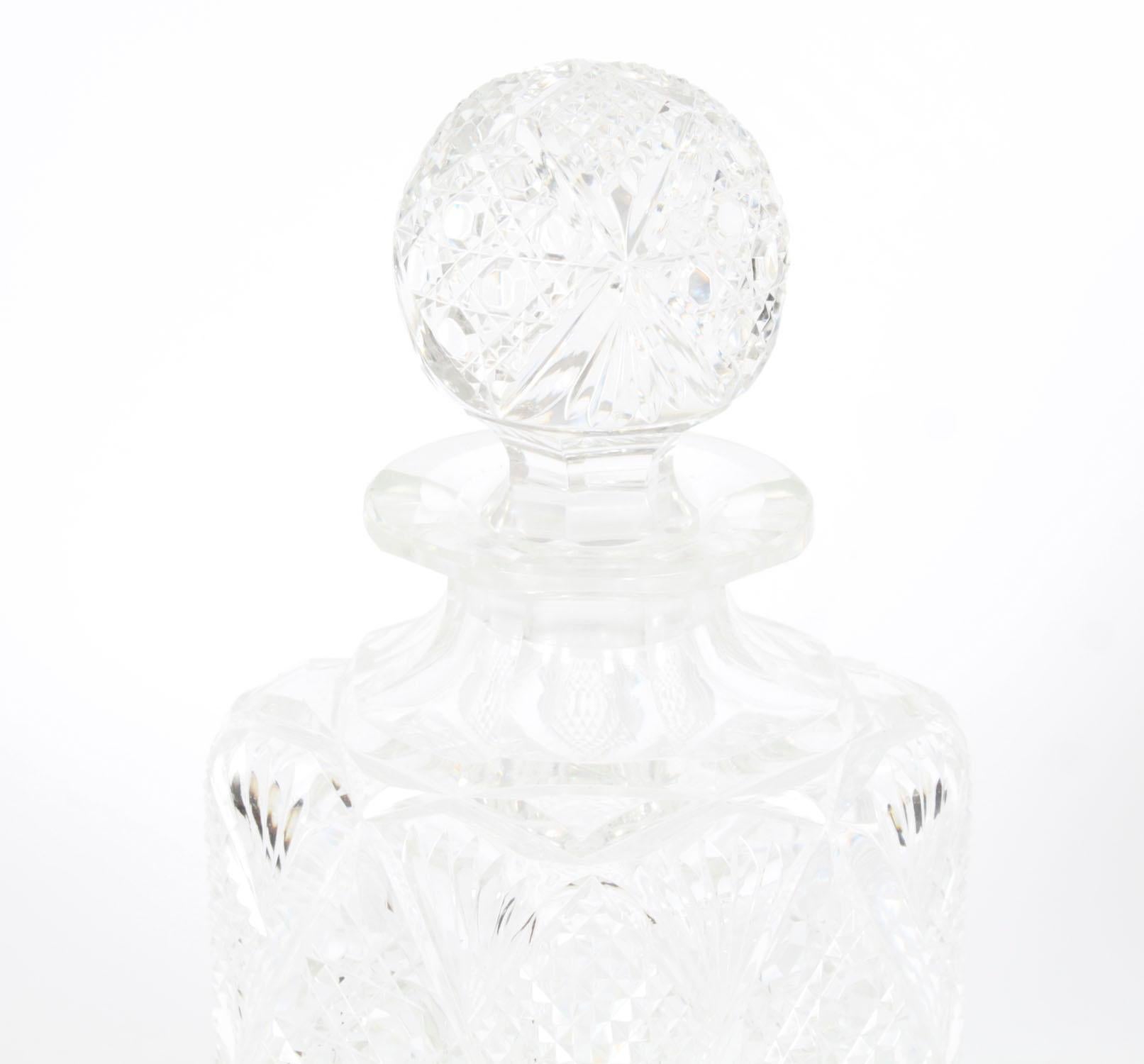 Antico decanter di cristallo Betjemann's Coromandel Tantalus con marchio di fabbrica del XX secolo 10