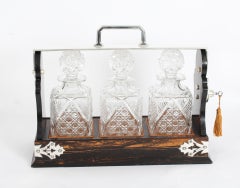 Antique Betjemann’s Coromandel Crystal Decanter Tantalus Hallmarked 20th Century