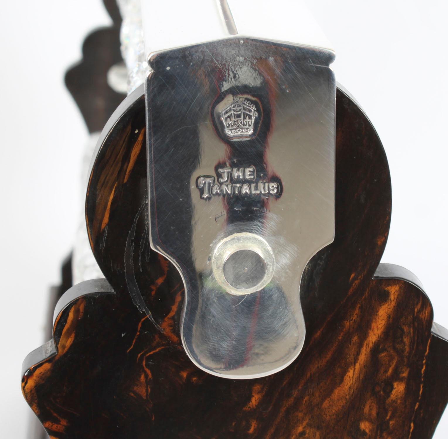 Britannico Antico decanter di cristallo Betjemann's Coromandel Tantalus con marchio di fabbrica del XX secolo