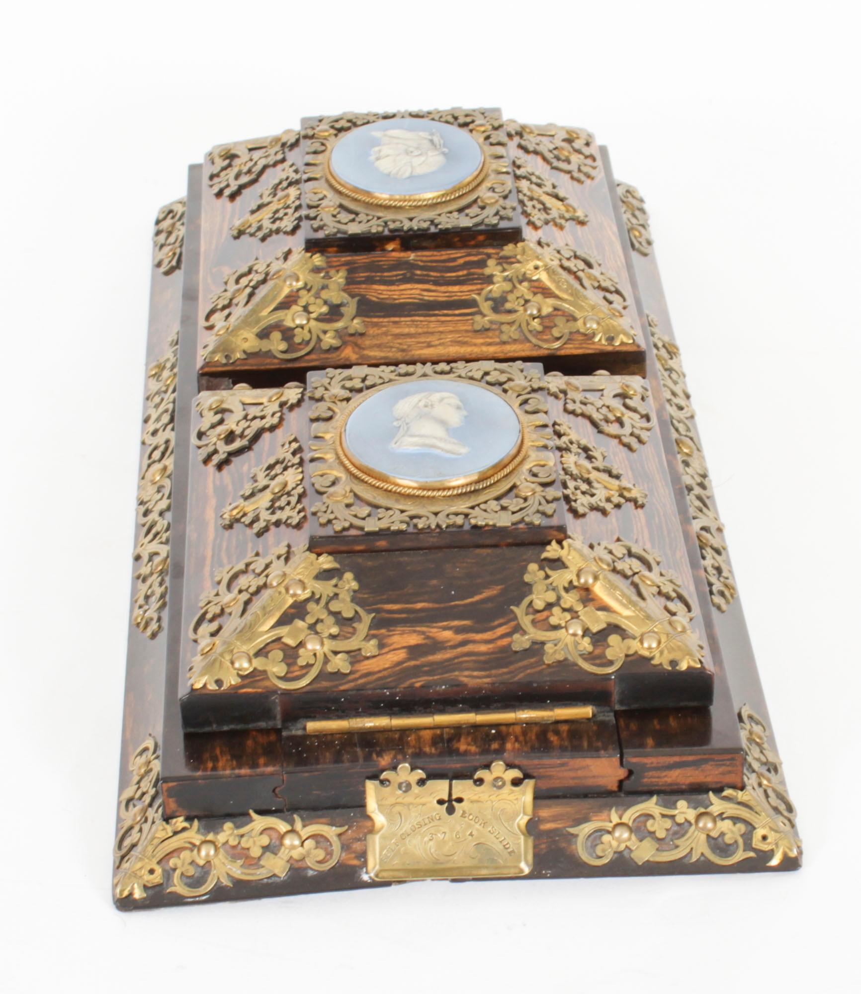 Antike Betjemann's Coromandel & Wedgewood Buchschiene aus dem 19. Jahrhundert 3