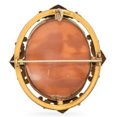 Antique "Betrothal Couple Rushing" Shell Cameo Brooch Pendant