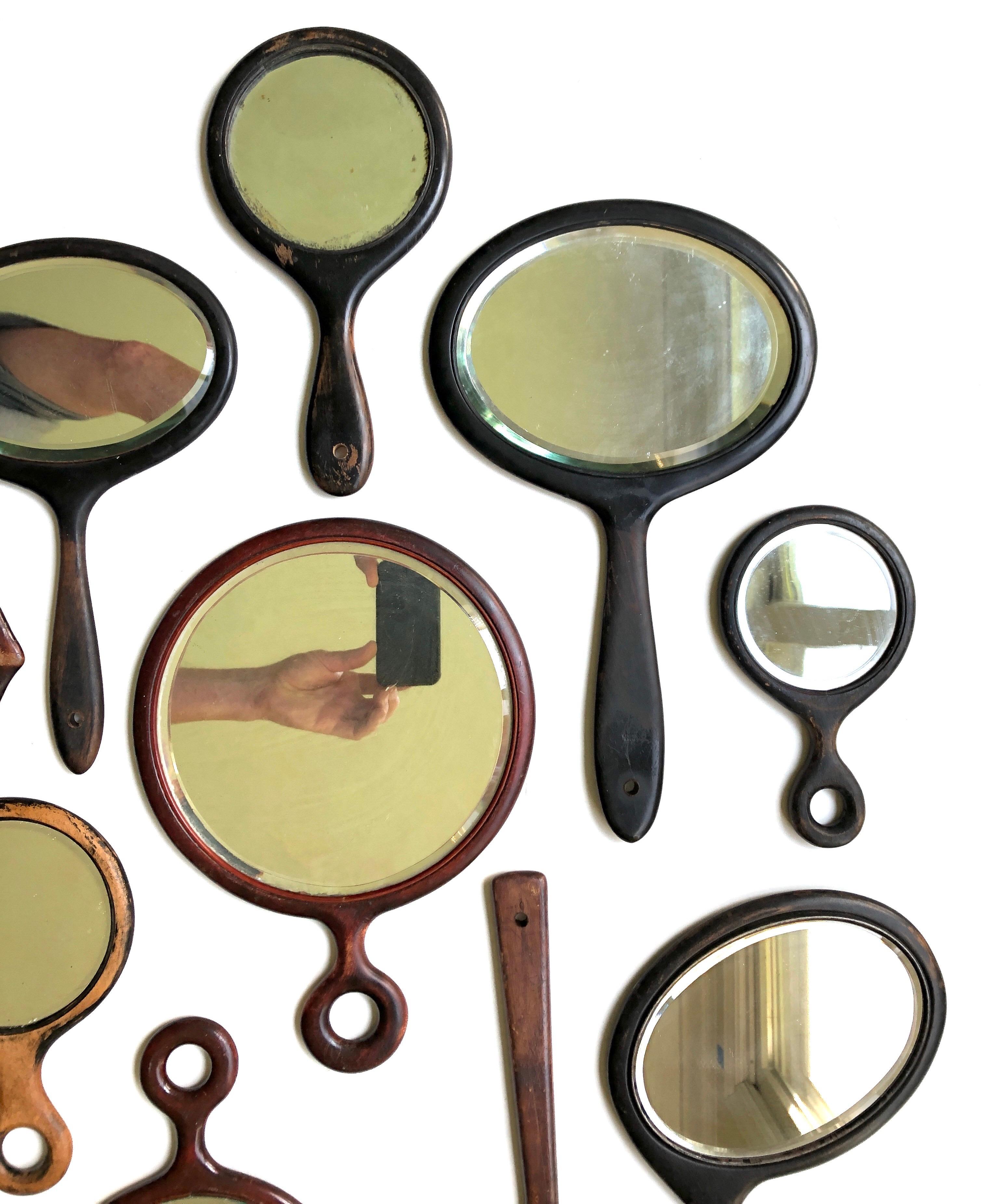 Antique Beveled Glass Wooden Hand Mirror Collection of 12 1