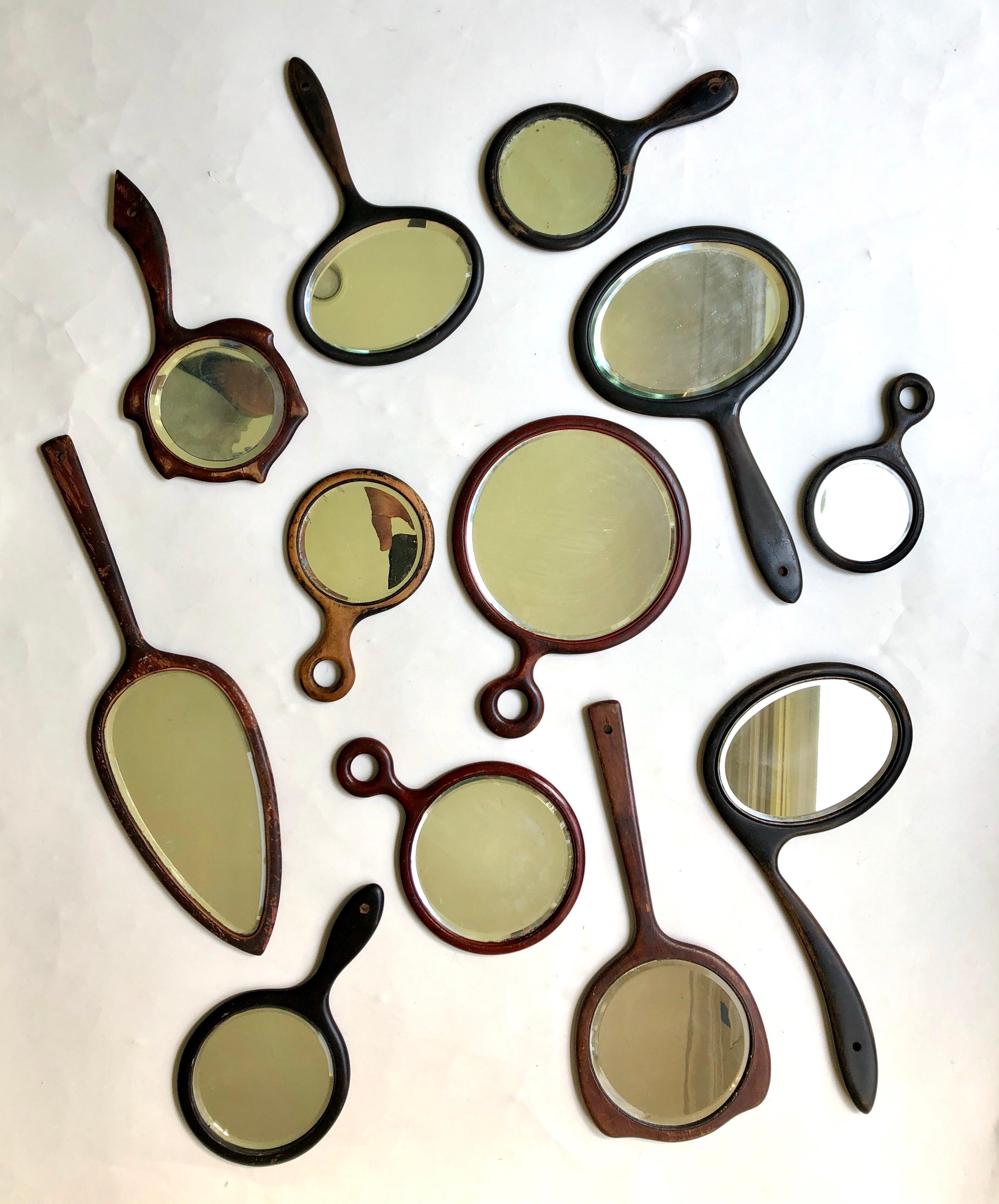 Antique Beveled Glass Wooden Hand Mirror Collection of 12 2